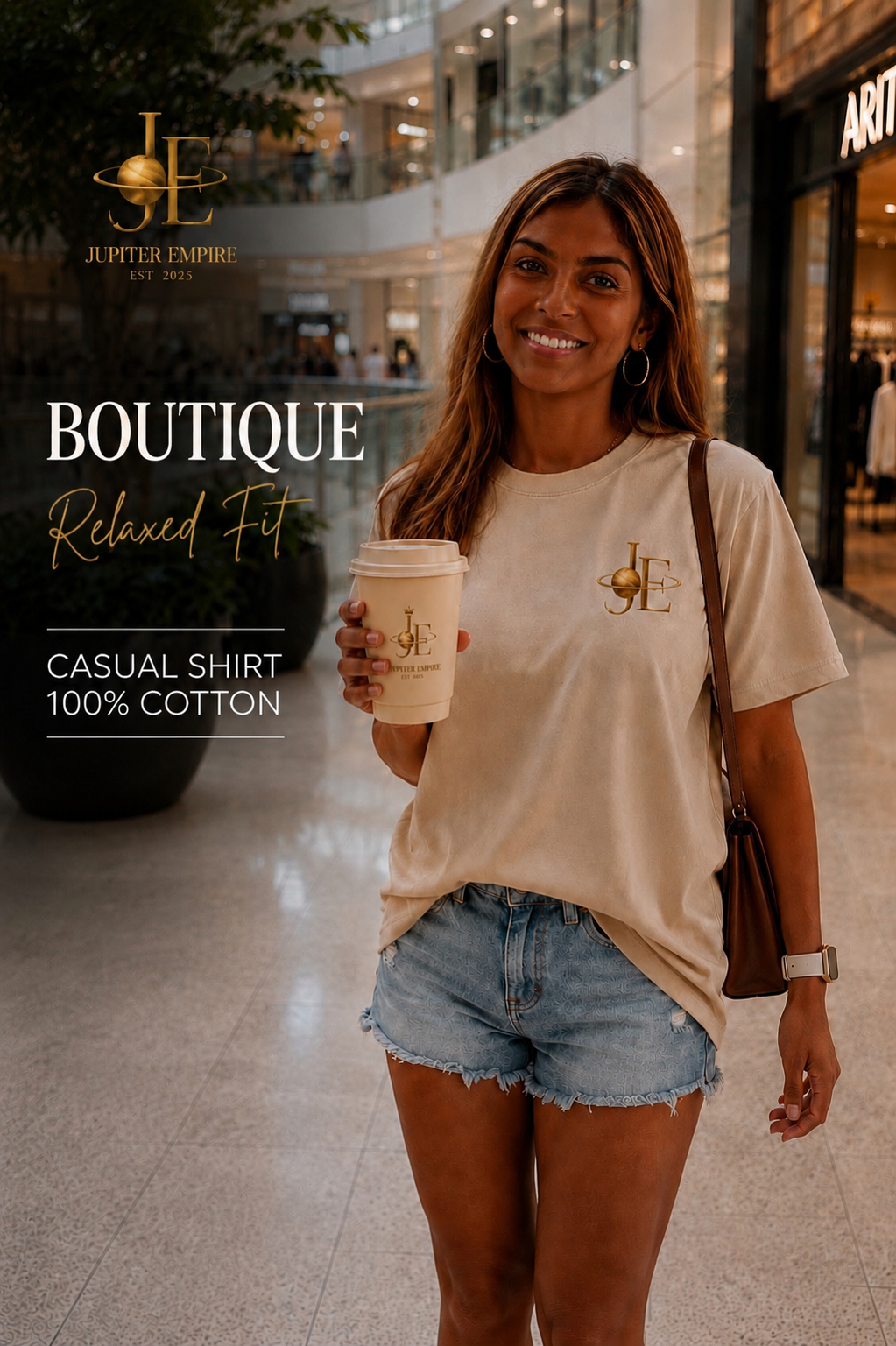 Jupiter Empire™ Relaxed Fit Cotton Tee |  Gold Planet Logo T-Shirt | Soft Unisex Shirt